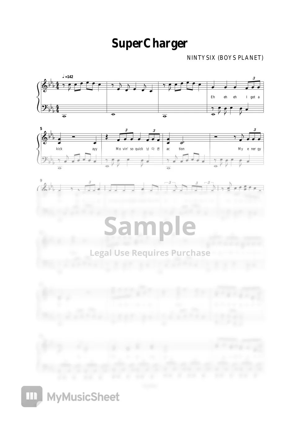 NINTYSIX (BOYS SuperCharger (피아노 악보 (Piano Sheet) / 가사 O