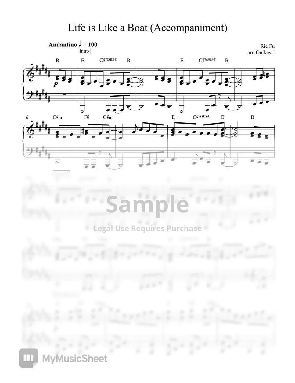 Rie Fu Life is Like a Boat (Intended as to vocals) 악보