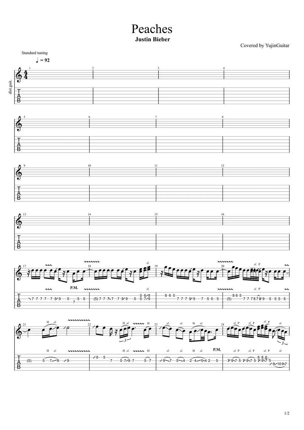 Justin Bieber Peaches TAB by YujinGuitar