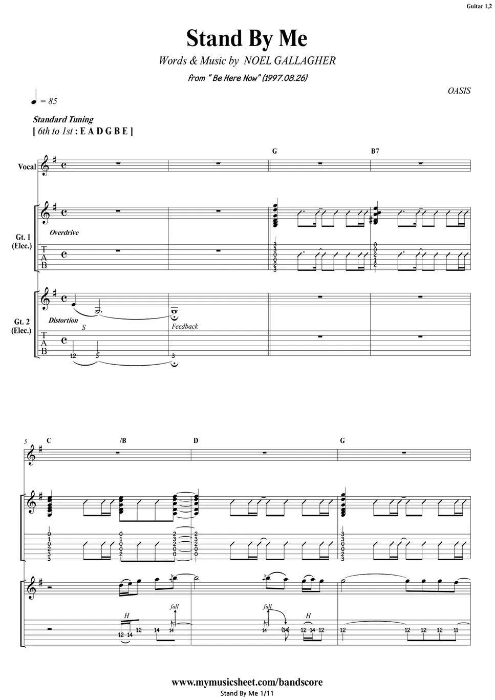 Oasis Stand By Me Guitar 악보