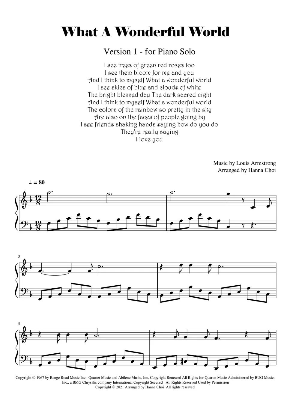 Louis Armstrong What A Wonderful World [1] (for Piano Solo) 악보