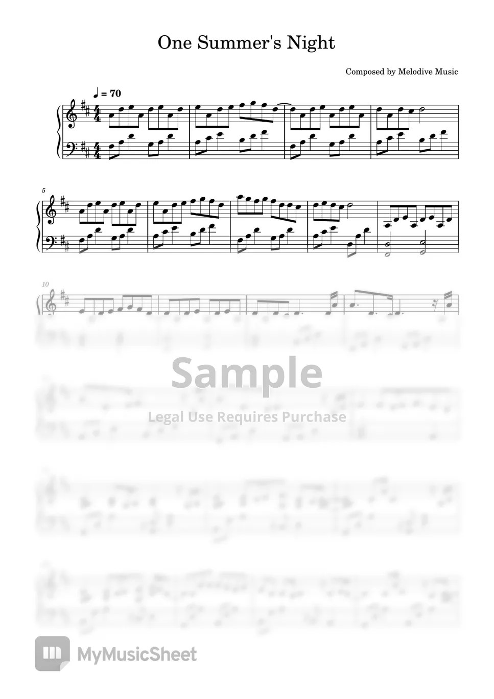 Melodive Music One Summer's Night Sheets