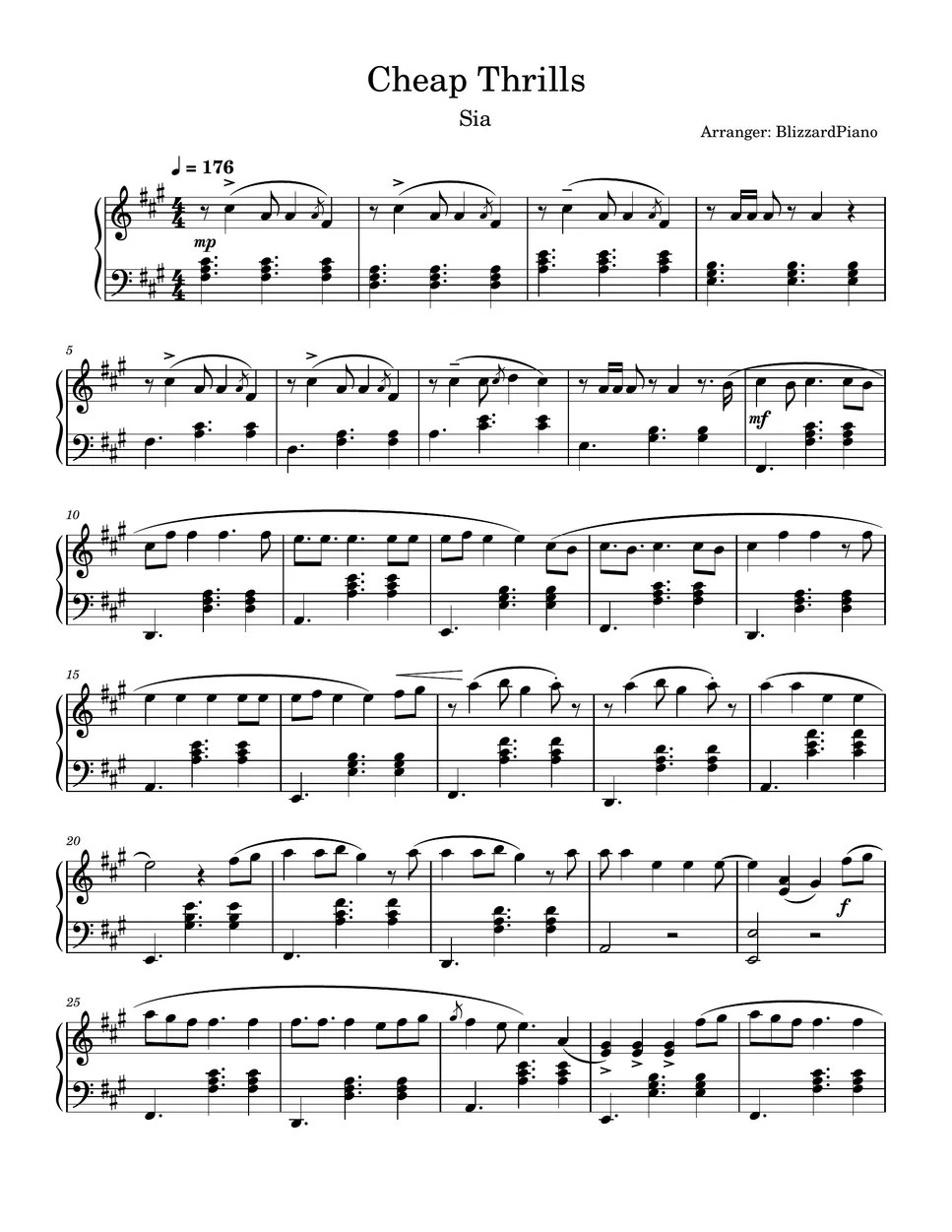 Sia Cheap Thrills Sheets by BlizzardPiano