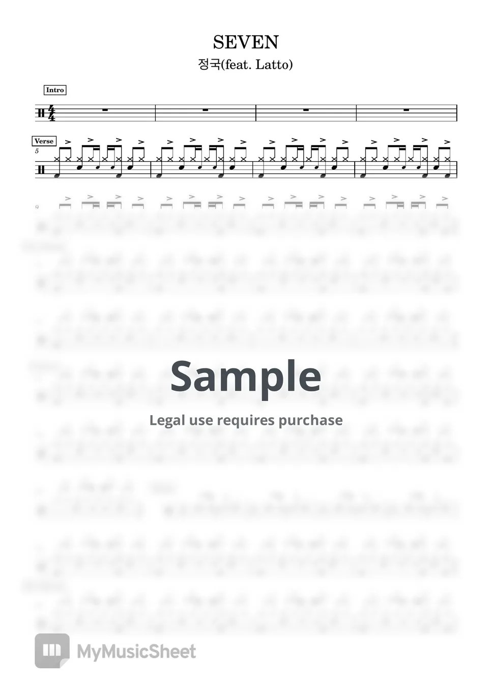 정국(ft.Latto) SEVEN (드럼악보 / drumscore) Sheets by 윤민제