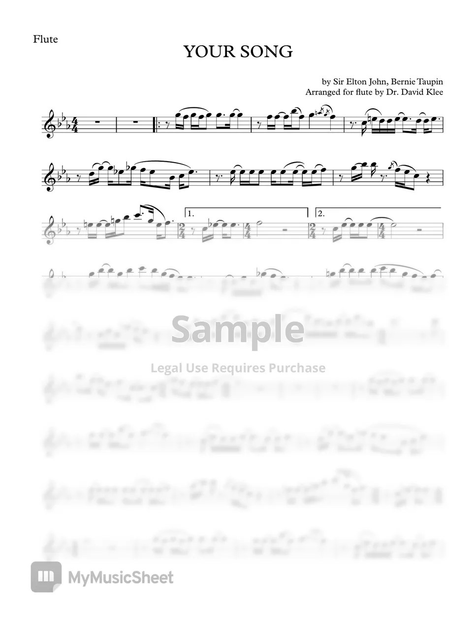 Elton John Your Song Sheets by Dr. David Klee