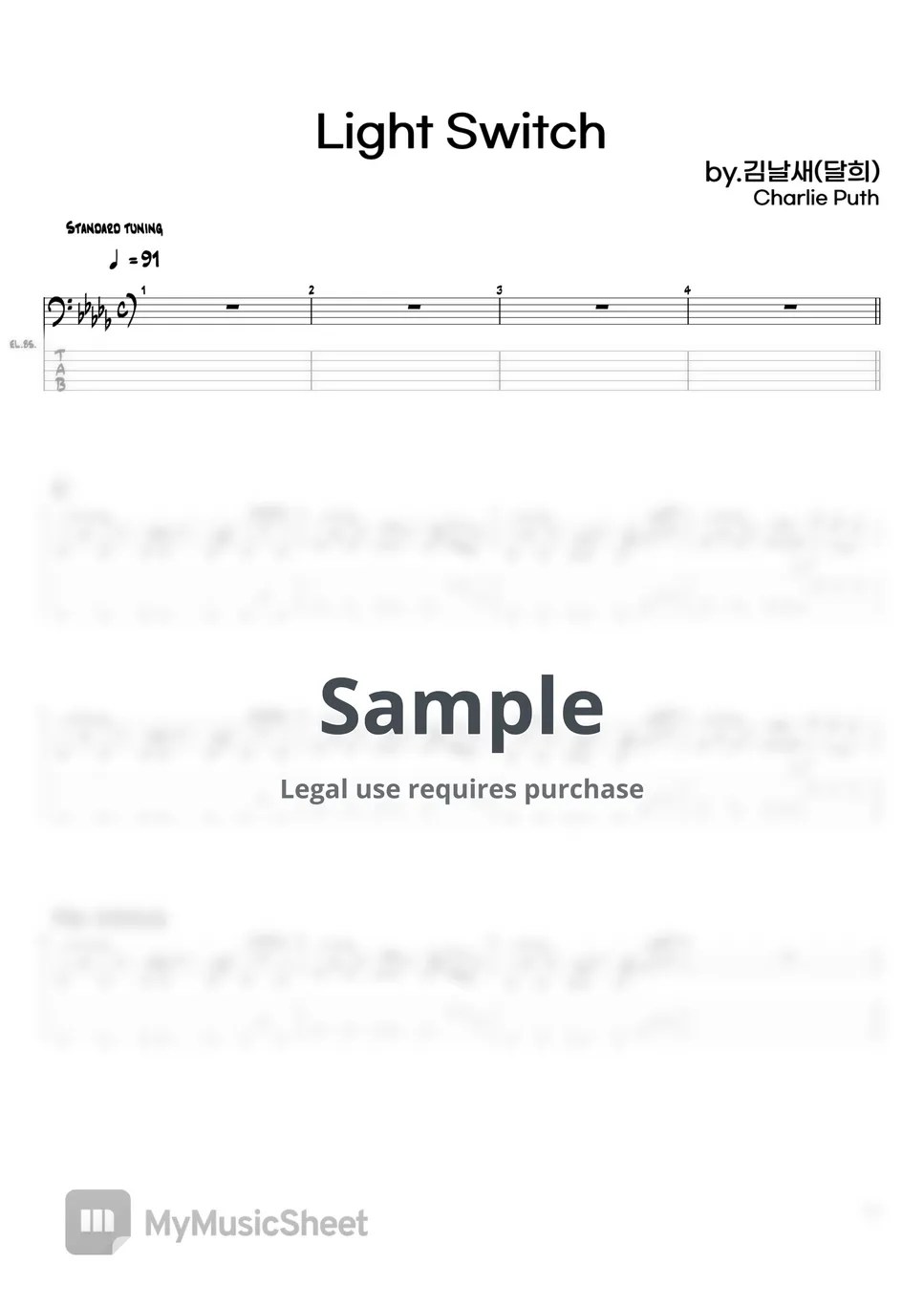 Charlie Puth Light Switch Tab + 1staff by 김날새