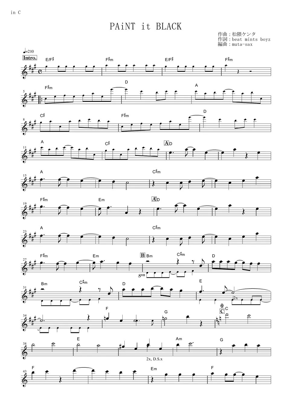 Black Clover PAiNT it BLACK (in C) Sheet by BiSH