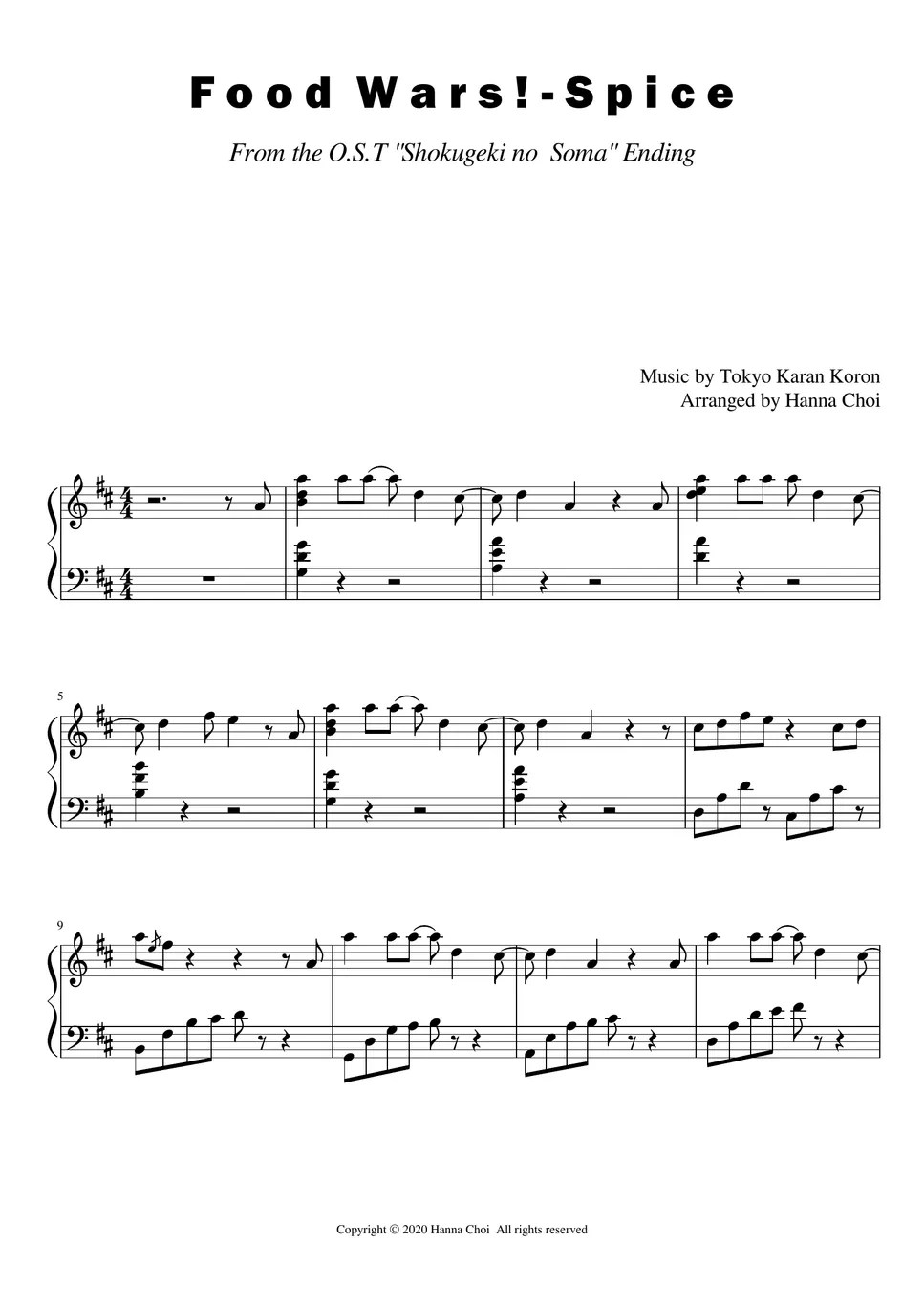 JAnimation Food War! Spice ("식극의 소마" 엔딩곡) Sheet by Hanna