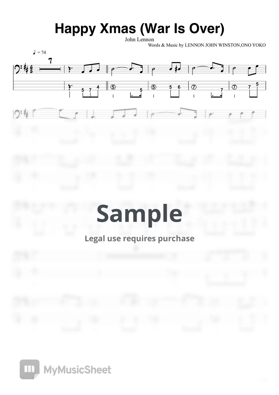 John Lennon Happy Xmas (War Is Over) (BassTAB 4strings) Sheets by swbass