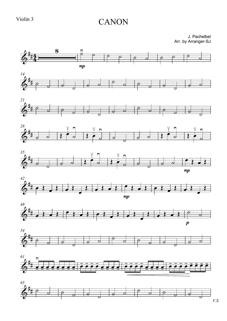 Pachelbel CANON (for 3 violins) Sheets by ArrangerSJ