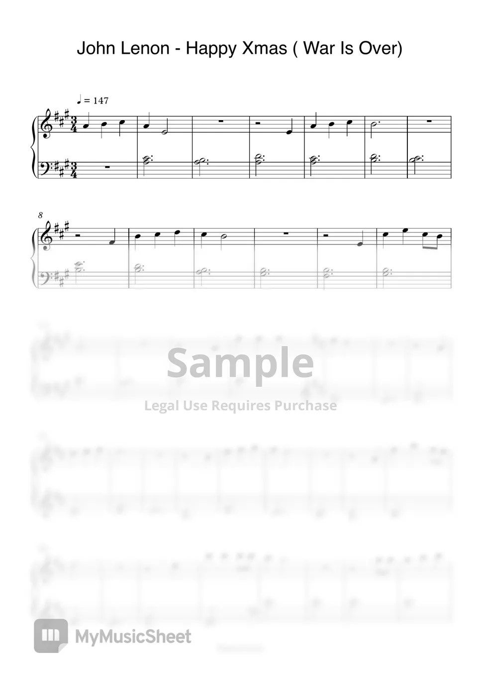 John Lennon Happy Xmas (War Is Over) (EASY) Sheets by PianoGenius