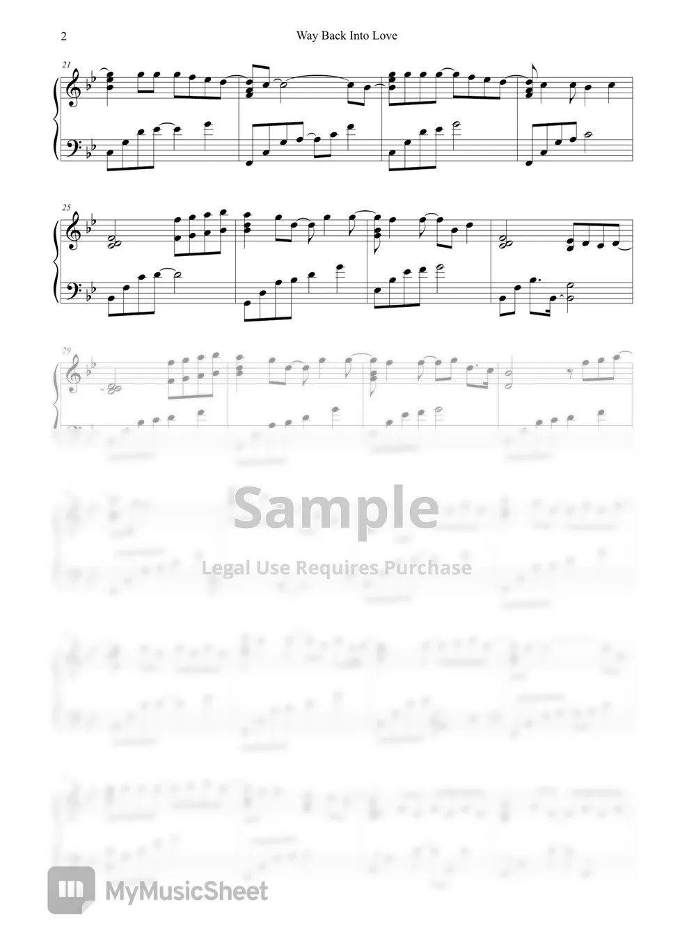 Music and Lyrics(그 여자 작사, 그 남자 작곡)OST Way Back Into Love Partitura by