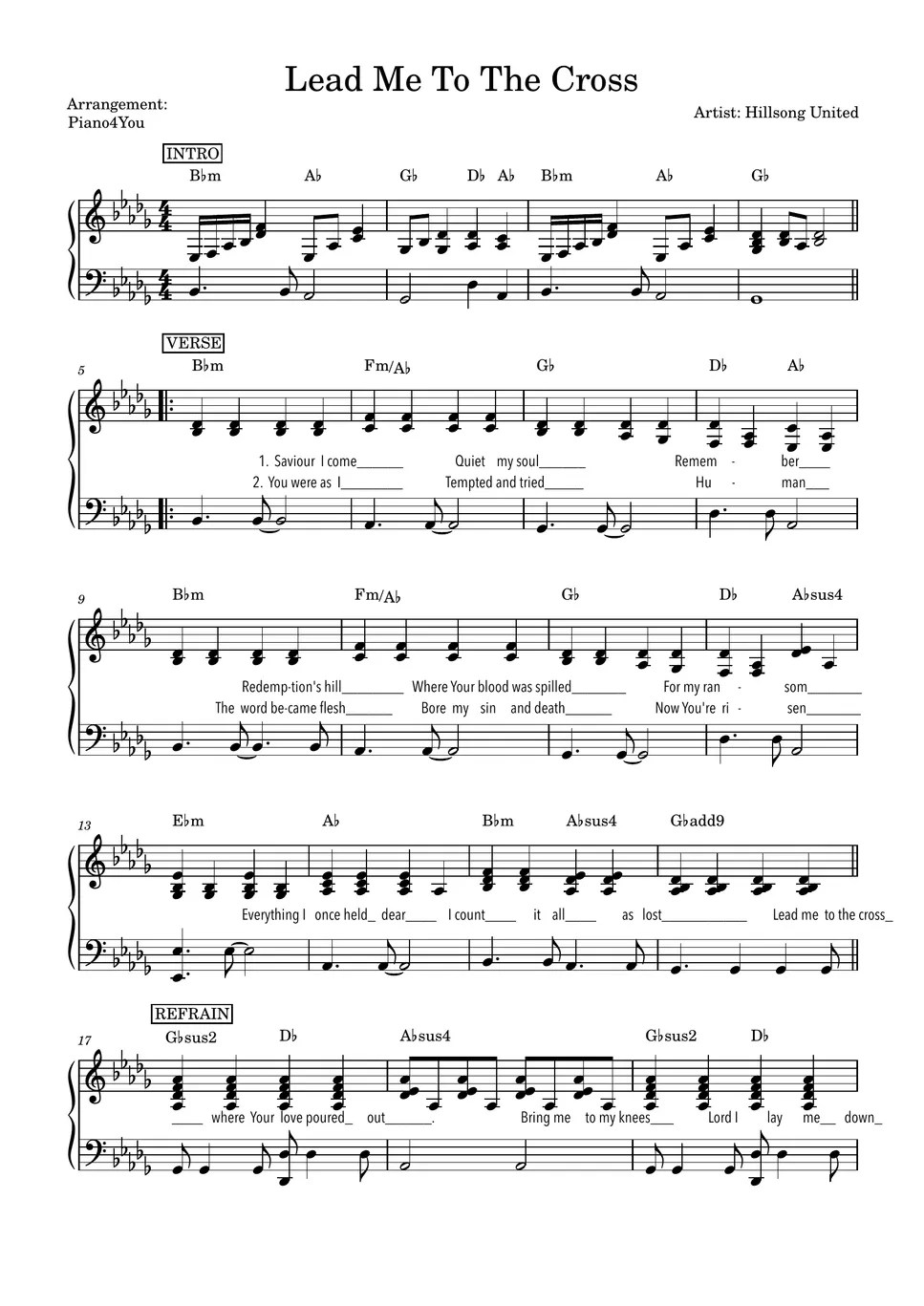 Hillsong United Lead Me To The Cross (Key of Db) Sheet