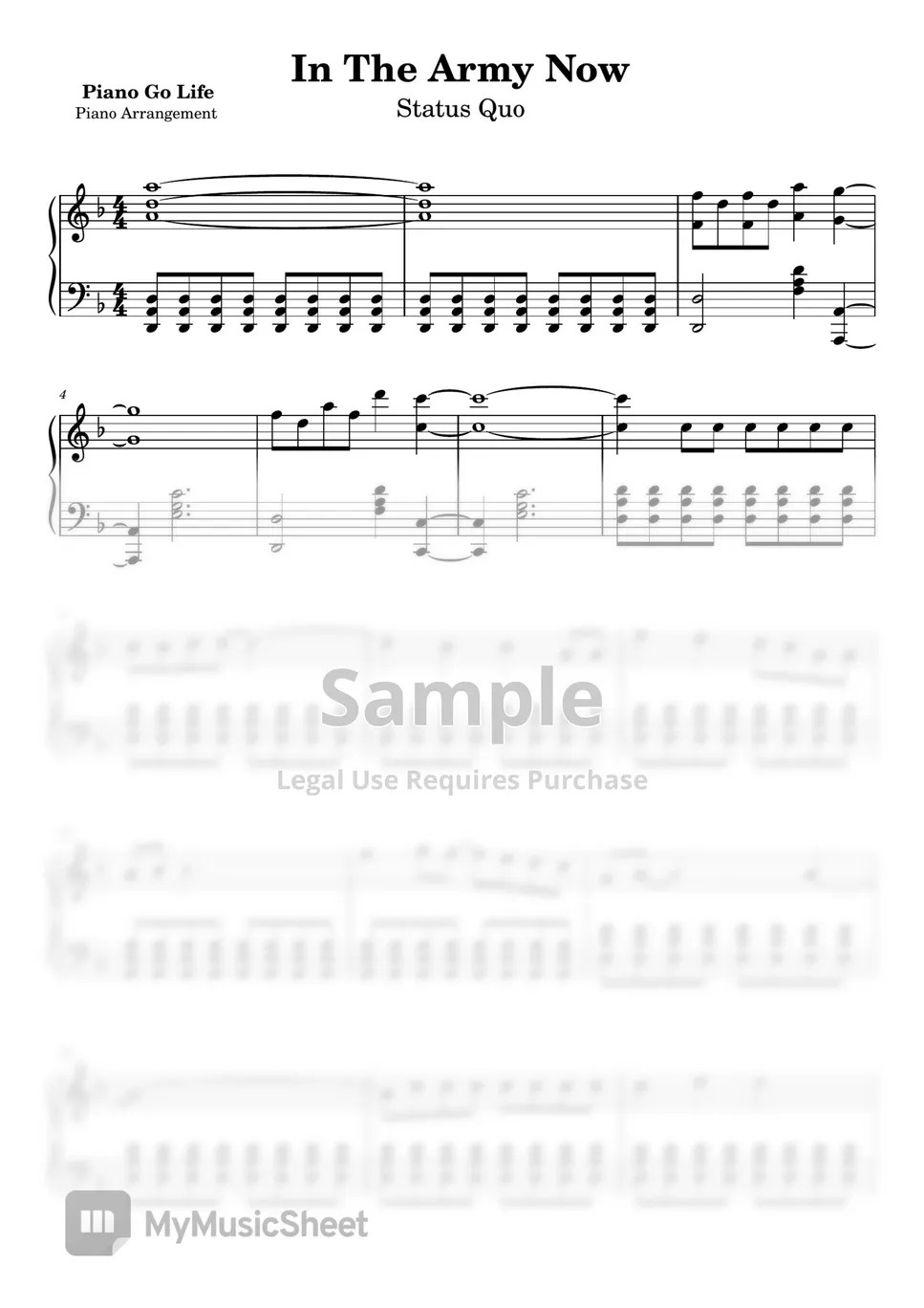 Status Quo In The Army Now Sheet by Piano Go Life
