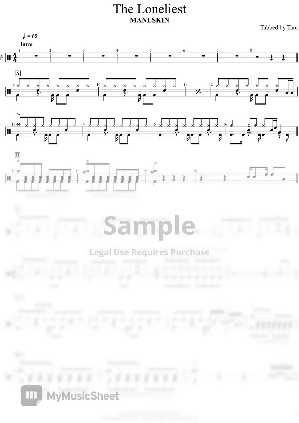 MANESKIN The Loneliest (MANESKIN The Loneliest) Partition musicale