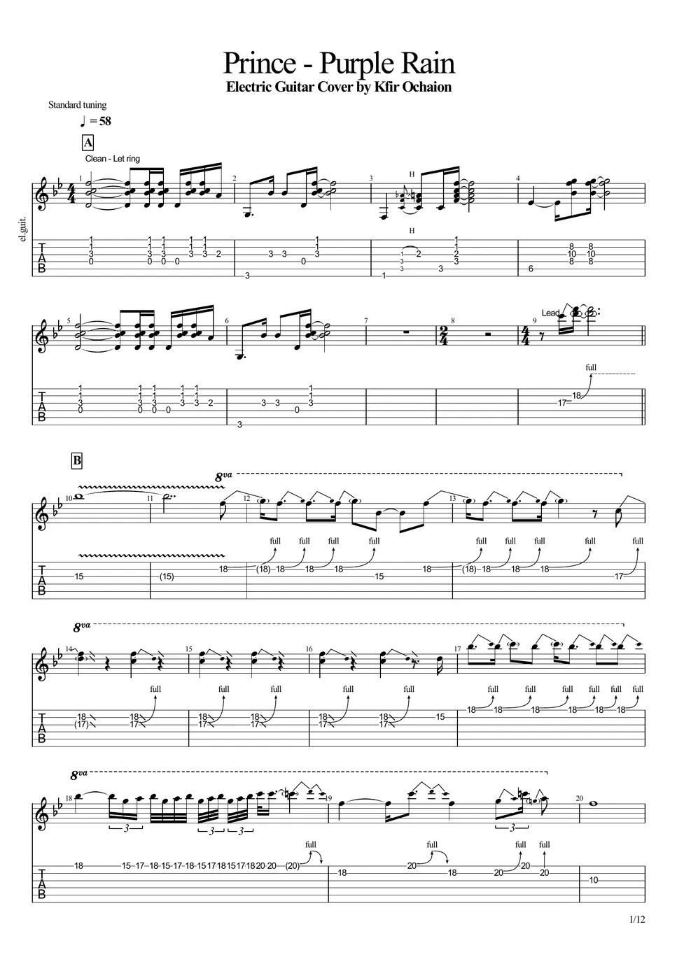 Prince Purple Rain Extended Notenblatt by Kfir Ochaion