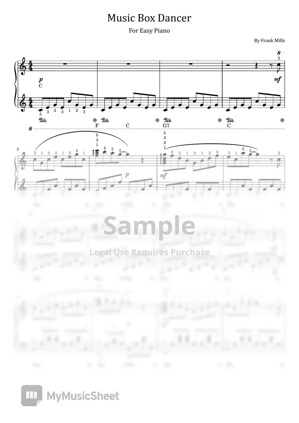 Frank Mills Music Box Dancer (For Easy Piano With Chord & Finger