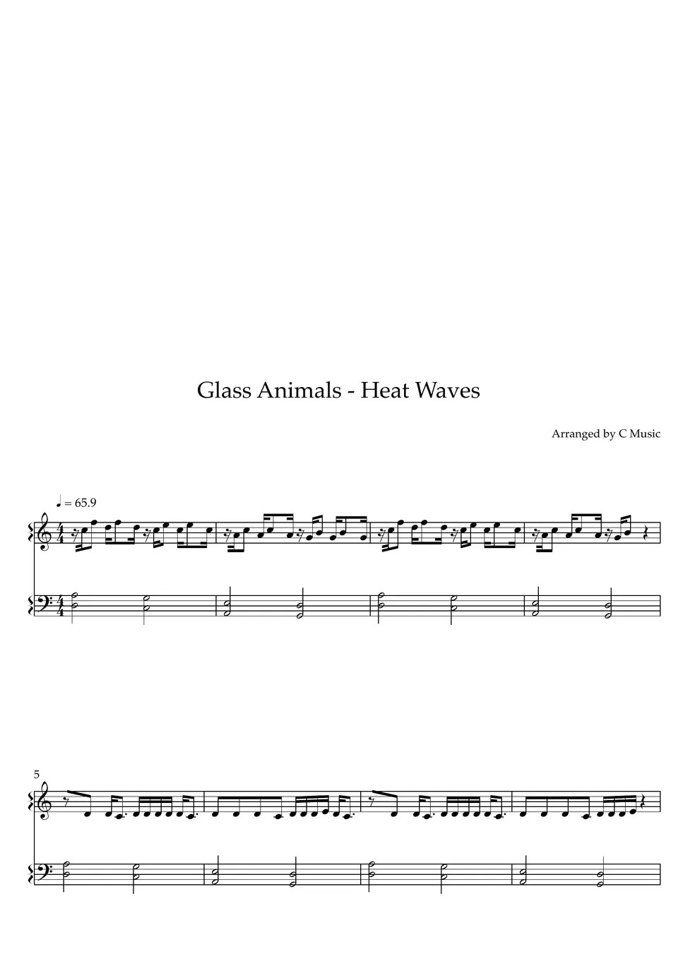 Glass Animals Heat Waves Sheets by Easy Version