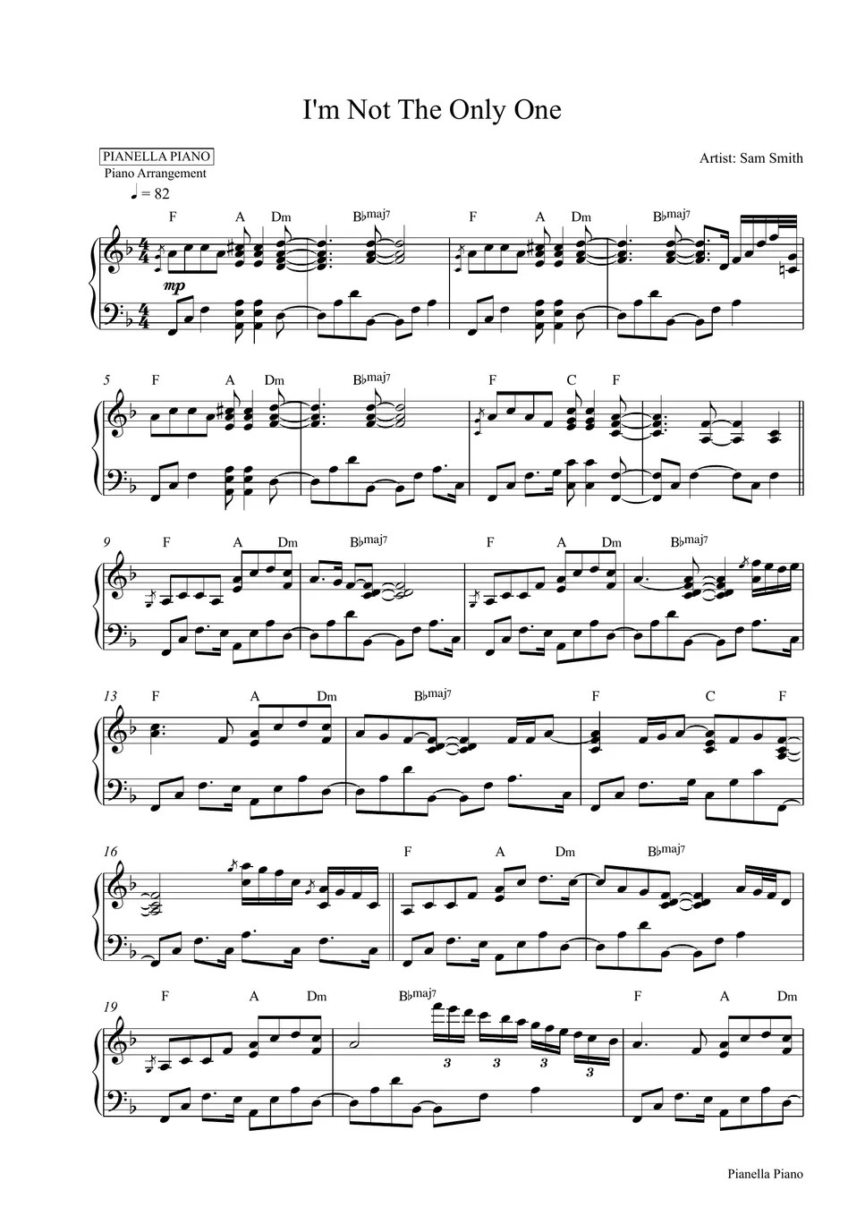 Sam Smith - I'm Not The Only One (Piano Sheet) Sheets by Pianella Piano