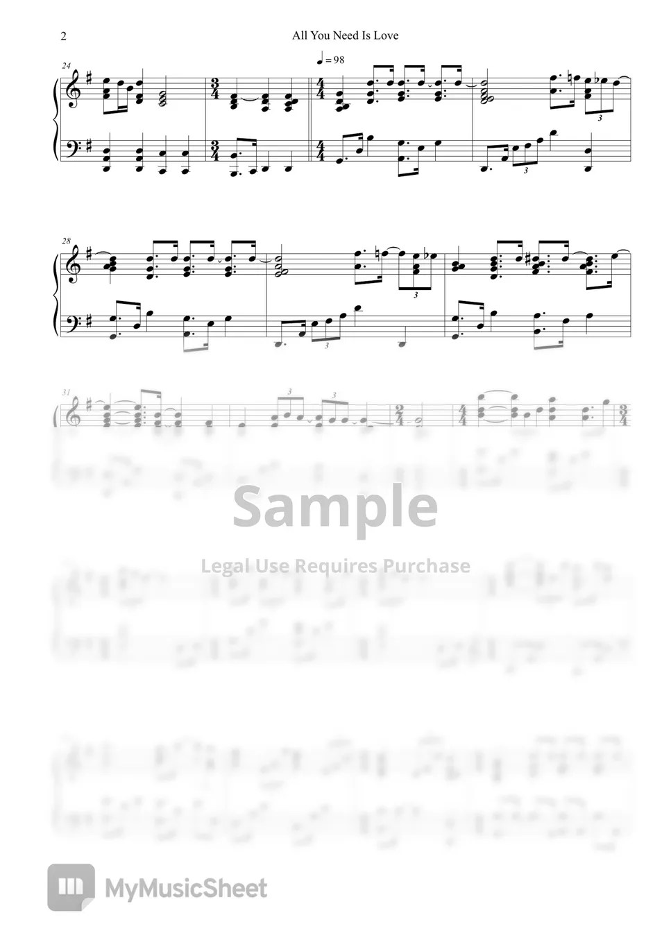 Beatles All You Need Is Love(Love Actually OST) 악보 by sora Hong