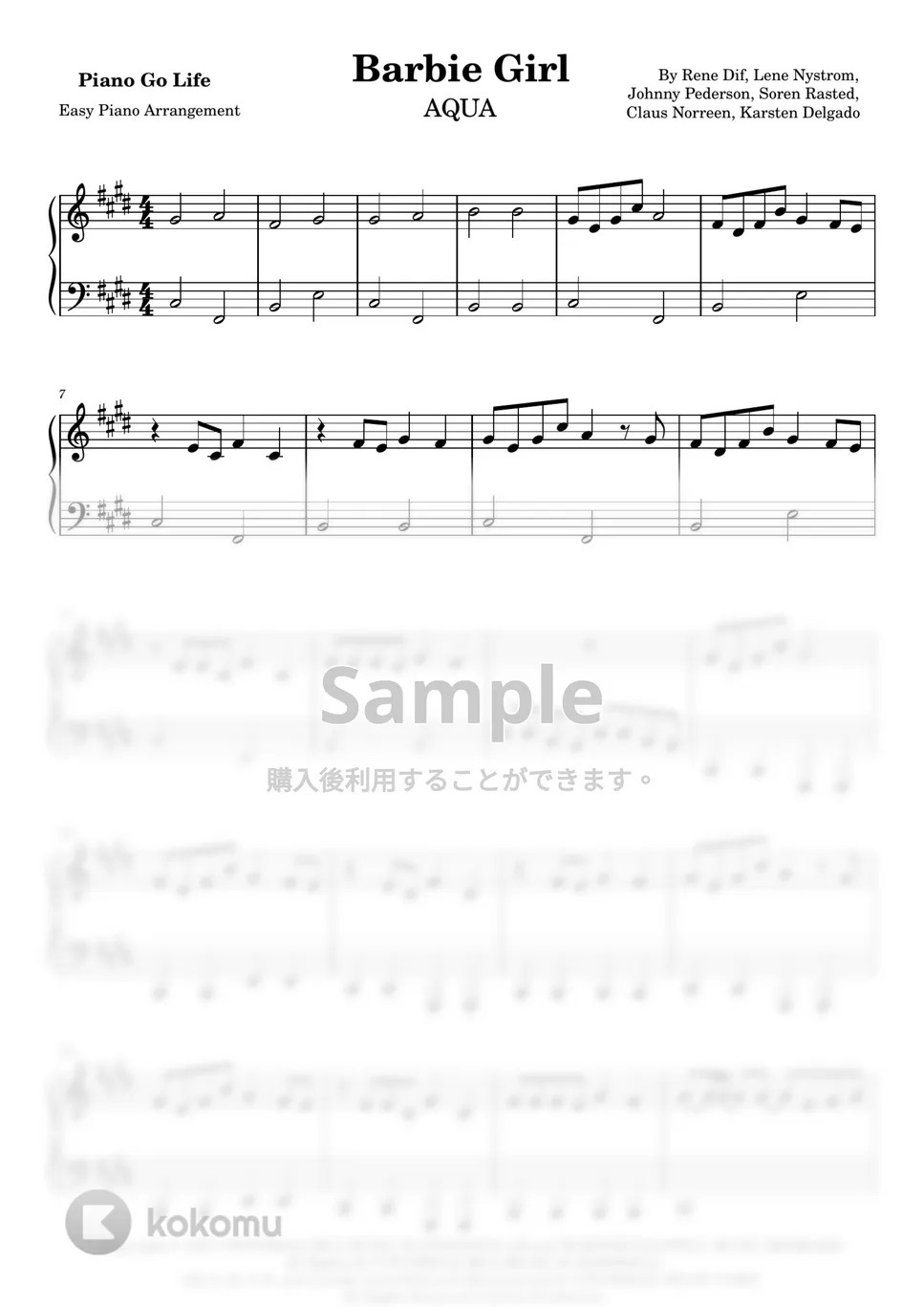 Aqua Barbie Girl (EASY) 楽譜 by Piano Go Life