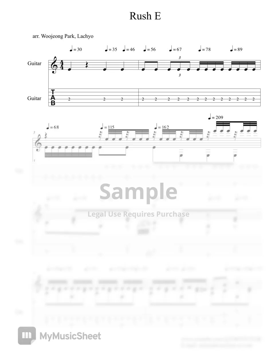 Sheet Music Boss Rush E (YouTube 영상 음원 포함) Tab + 단선 악보 by 박우정, 라쵸