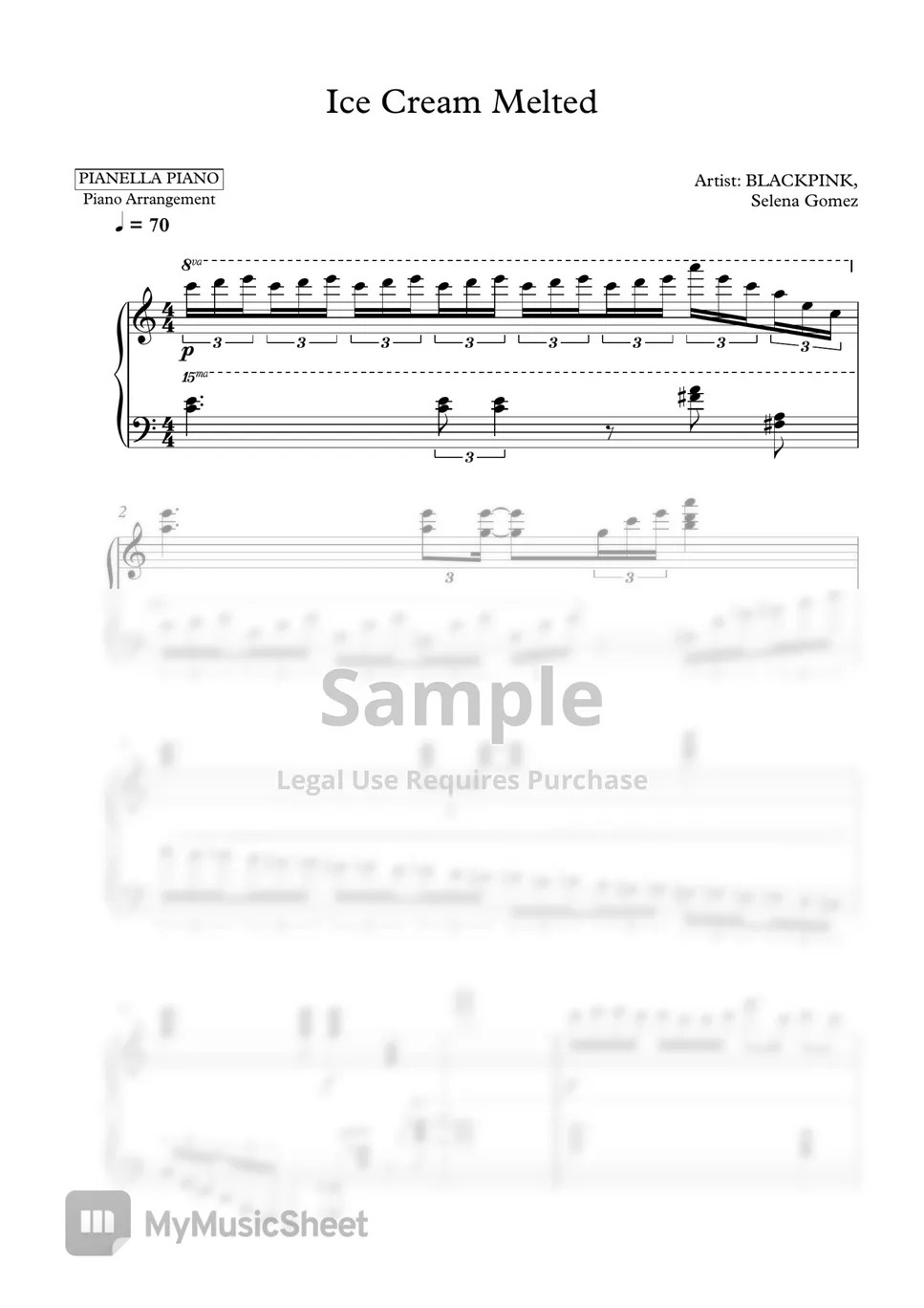 BLACKPINK, Selena Gomez ICE CREAM (Melted Version) (Piano Sheet
