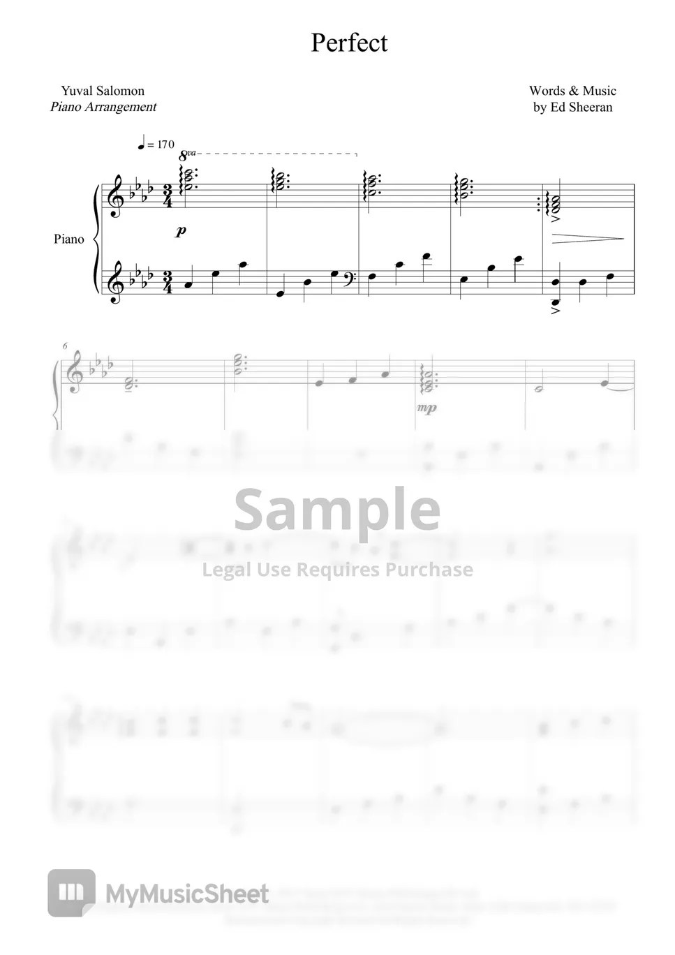 Ed Sheeran Perfect Sheets by Yuval Salomon