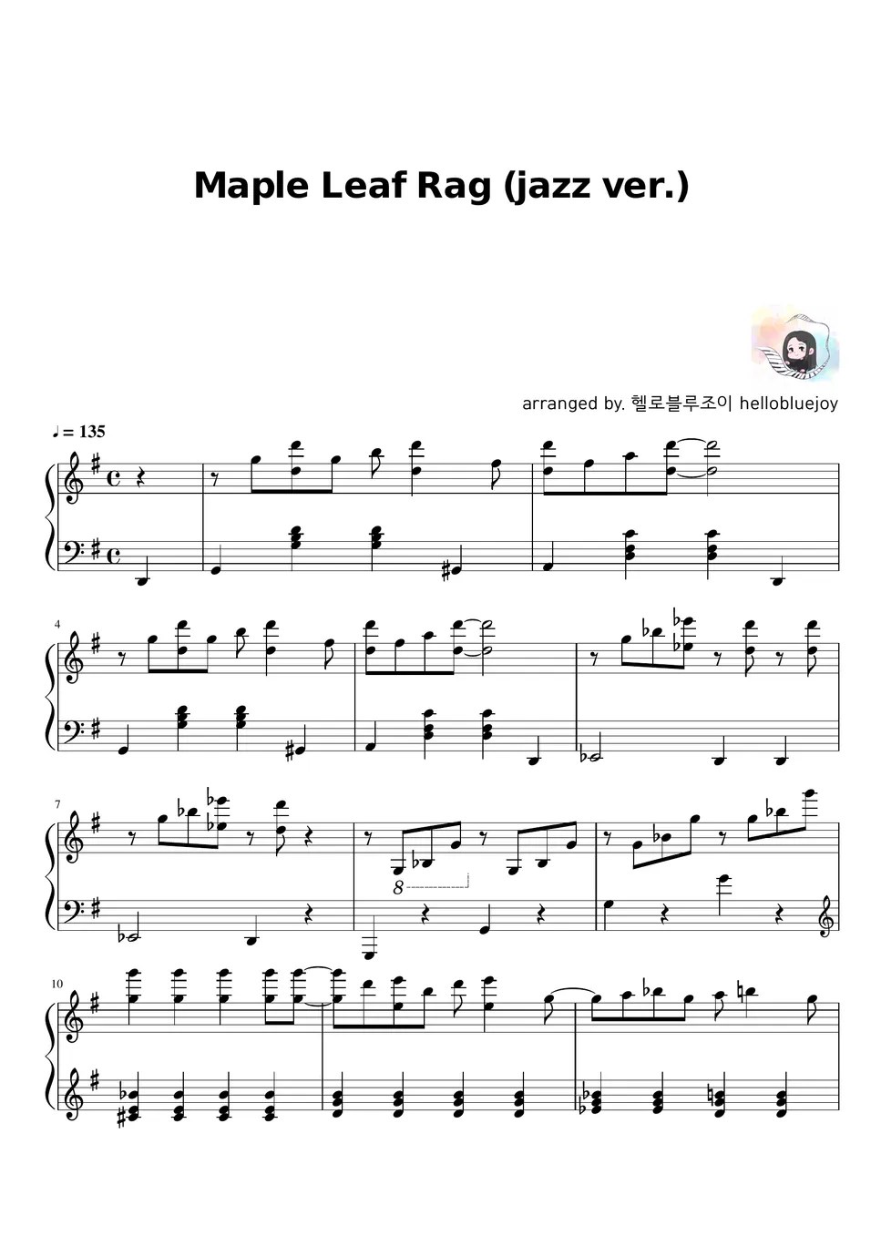 Scott Joplin Maple Leaf Rag (jazz ver.) Sheet by 헬로블루조이 hellobluejoy