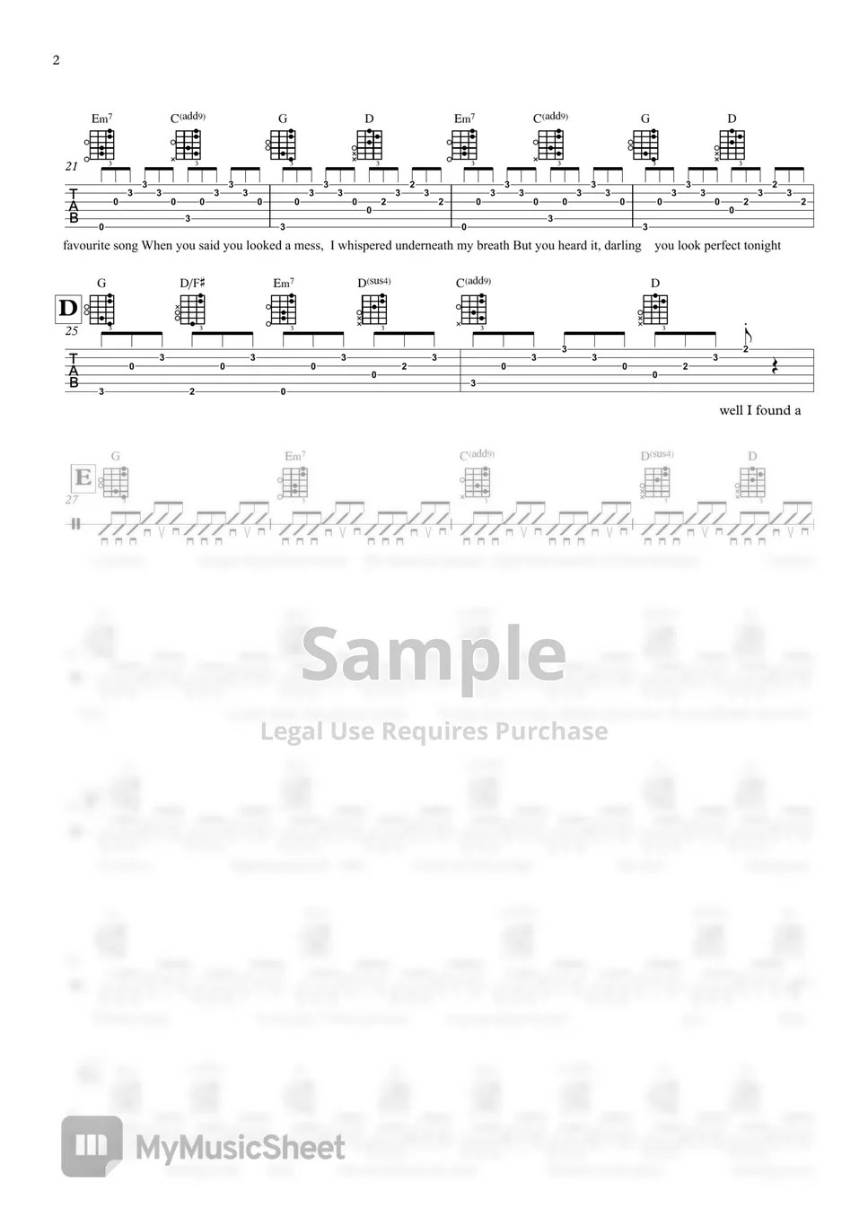 ed sheeran(에드시런) perfect (Guitar TAB) Sheets by 서동욱