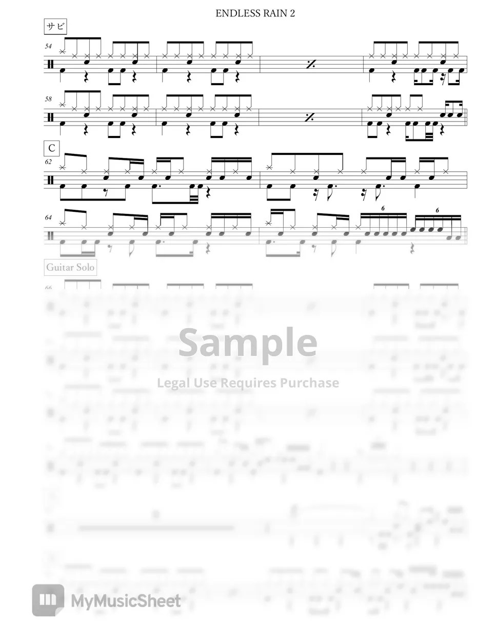 X JAPAN ENDLESS RAIN Sheets by Arkadia Drums