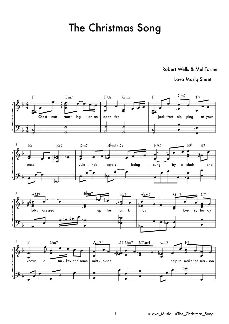 Nat King Cole The Christmas Song Sheet by Lava
