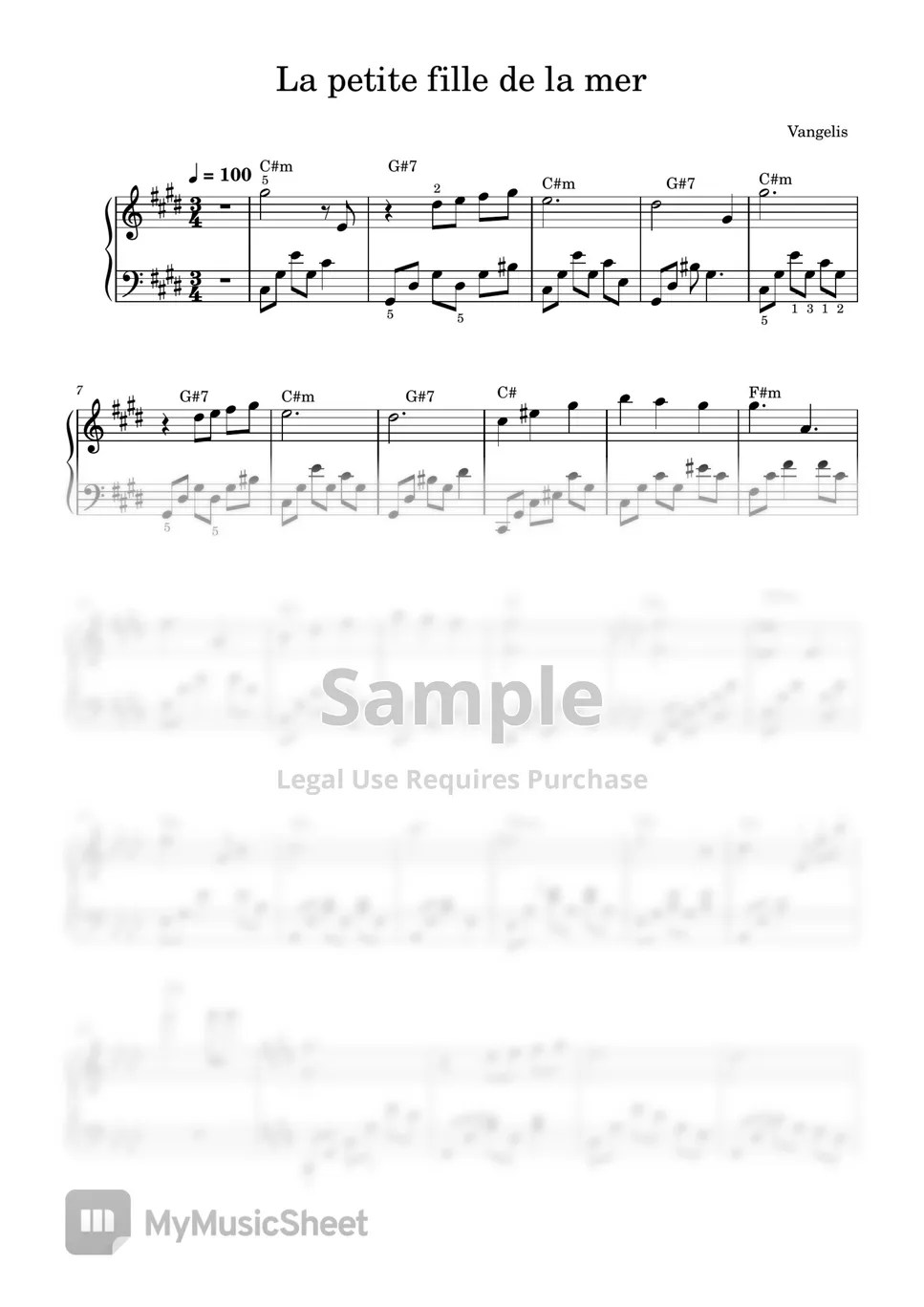 Vangelis La petite fille fe la mer (Piano Solo) Sheets by SangHeart Play