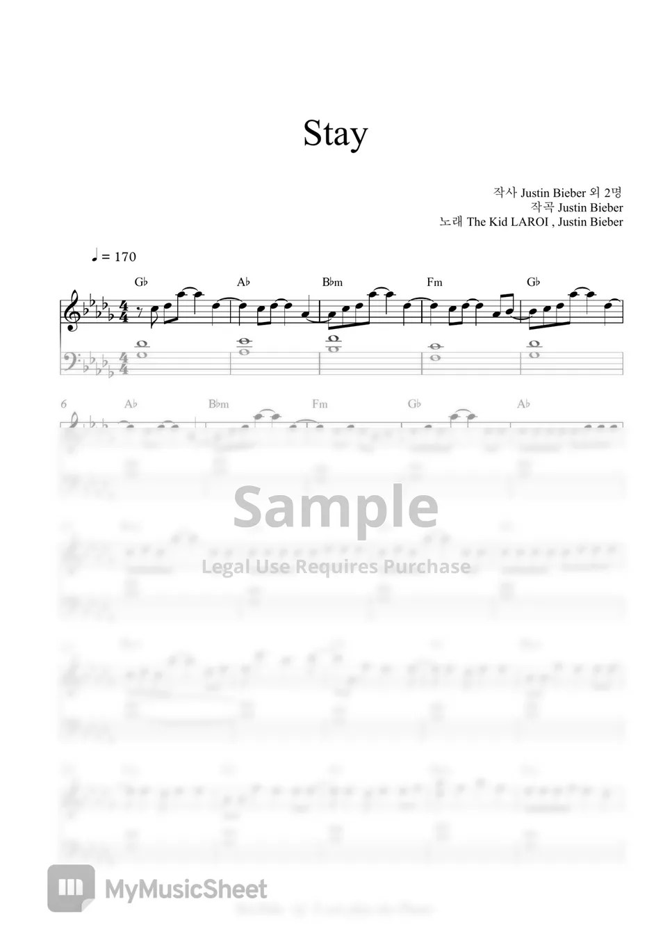 The Kid LAROI, Justin Bieber Stay Sheets by I can play the Piano
