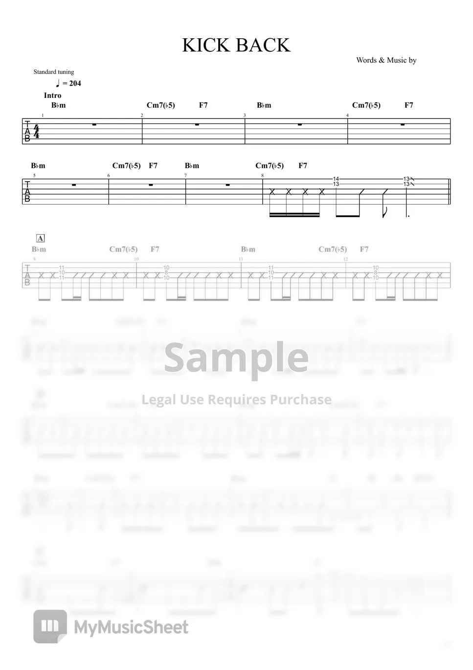 米津玄師 KICK BACK (エレキギターTAB譜 チェンソーマンOP) 악보 by Yoppi