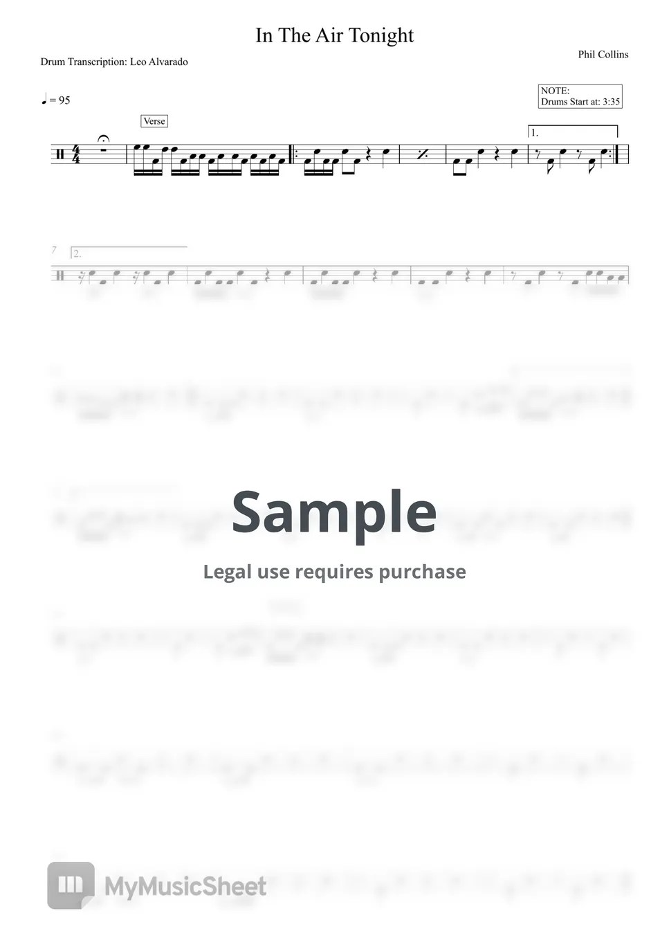 Phil Collins In The Air Tonight Sheets by Drum Transcription Leo