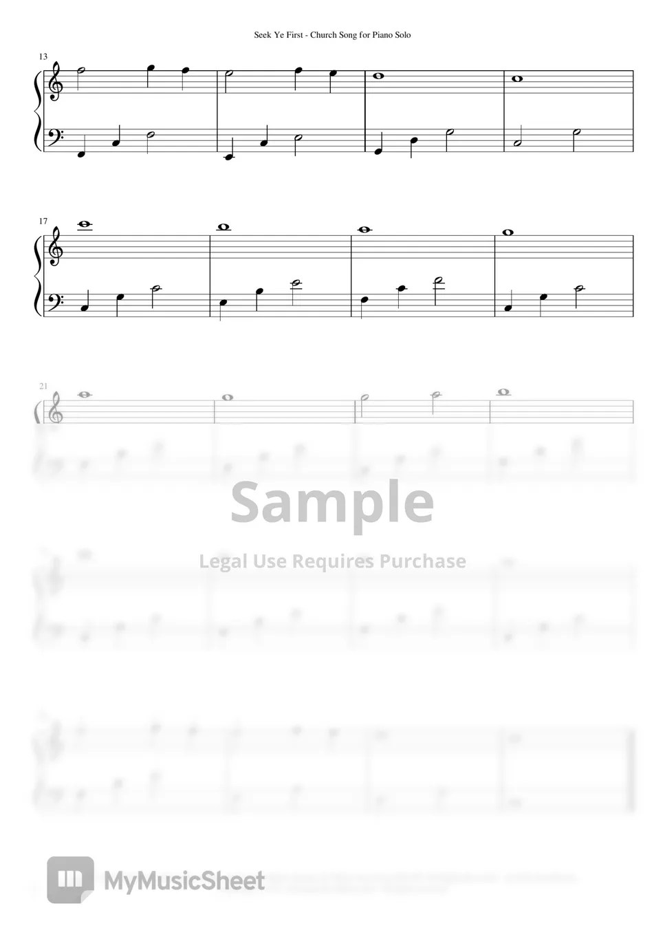 Karen Lafferty Seek Ye First (먼저 그나라와 의를 구하라) (Easy Piano solo) 악보