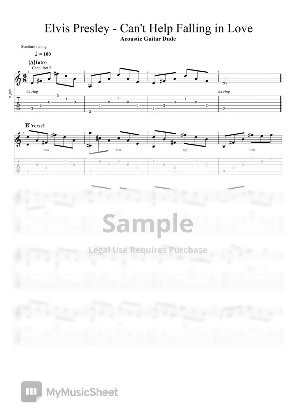 Elvis Presley Can't help falling in love (Soft Romantic fingerstyle