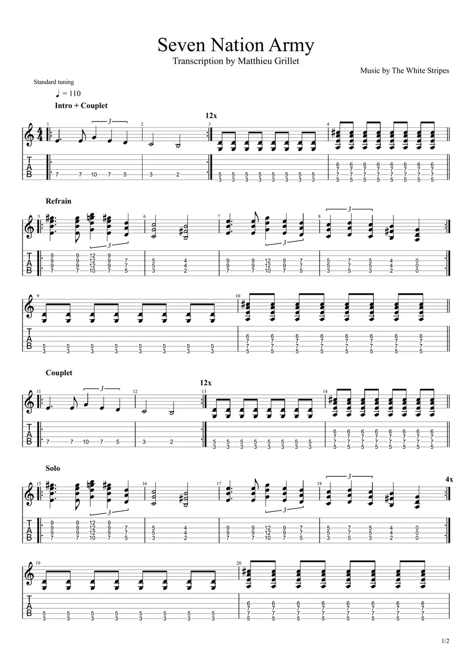 The White Stripes Seven Nation Army 악보