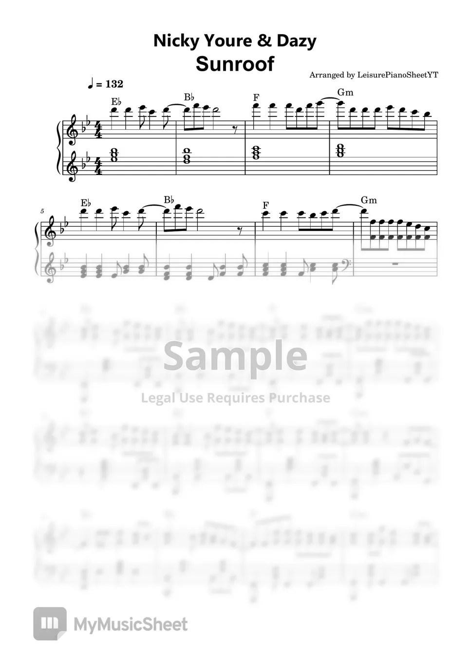 Nicky Youre, dazy Sunroof 樂譜 by Leisure Piano Sheets YT