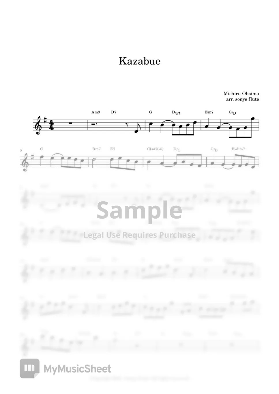 Michiru Oshima Kazabue 바람이 머무는 날 (Flute Sheet Music Easy) 악보 by sonye