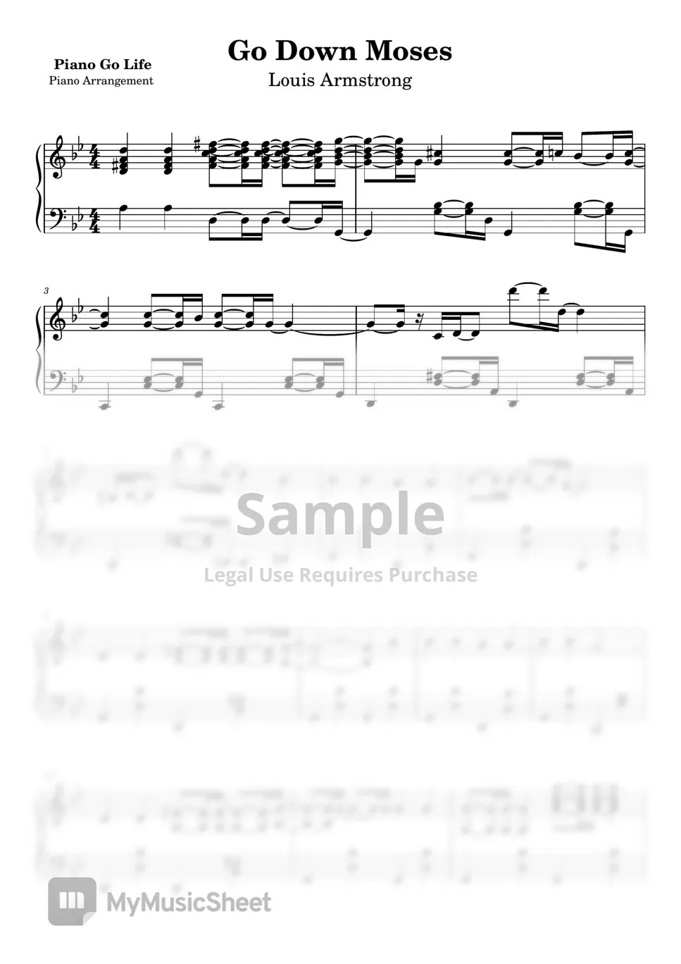 Louis Armstrong Go Down Moses Sheet by Piano Go Life