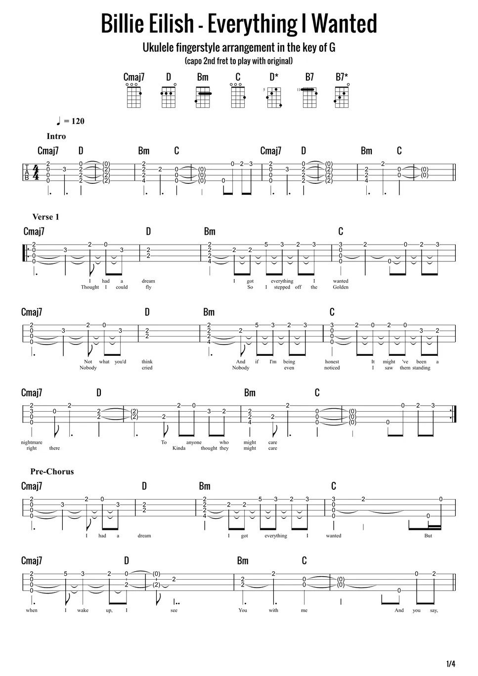 Billie Eilish Everything I Wanted (Fingerstyle) Sheets by Vasko