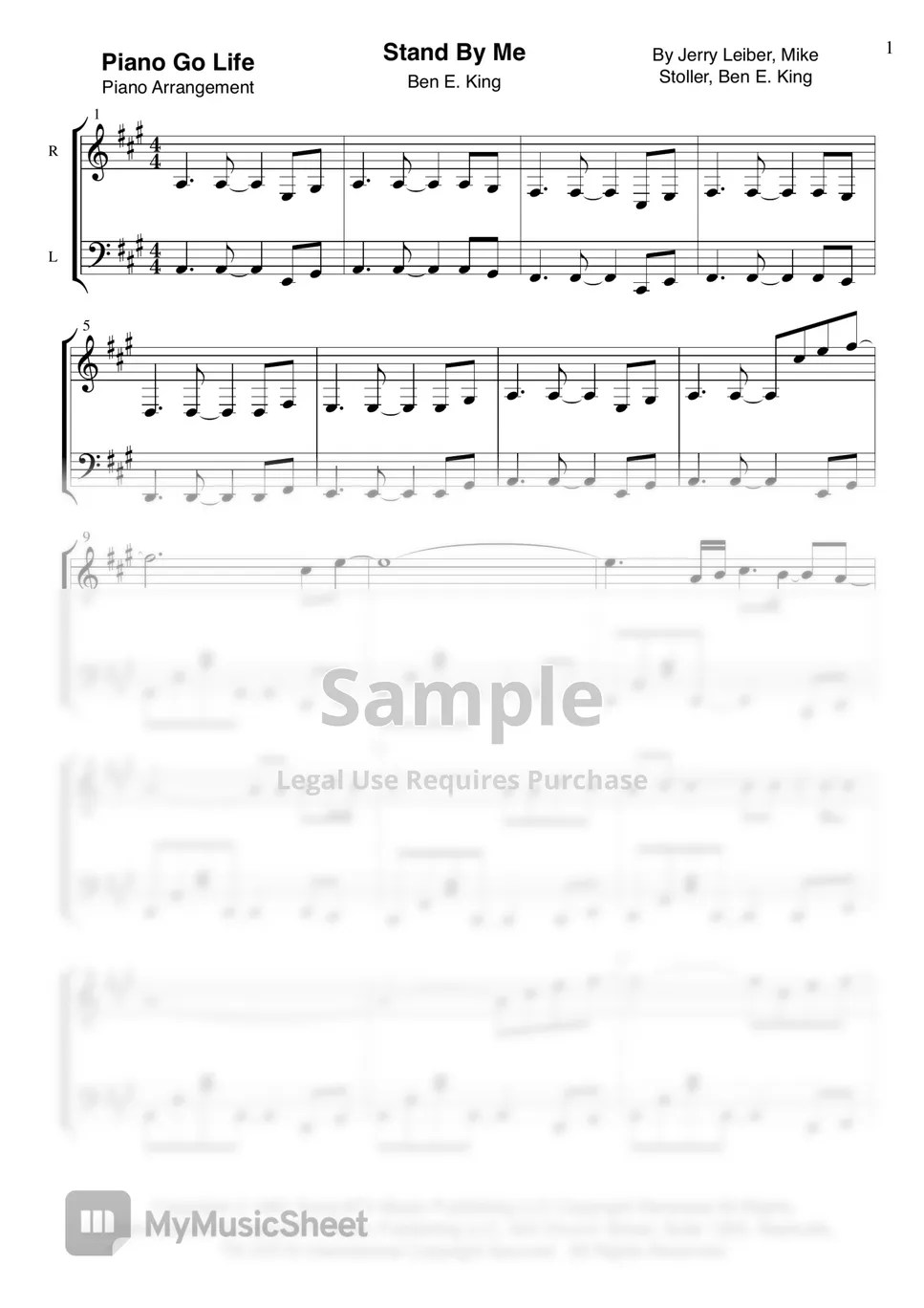 Ben E. King Stand By Me Sheet by Piano Go Life