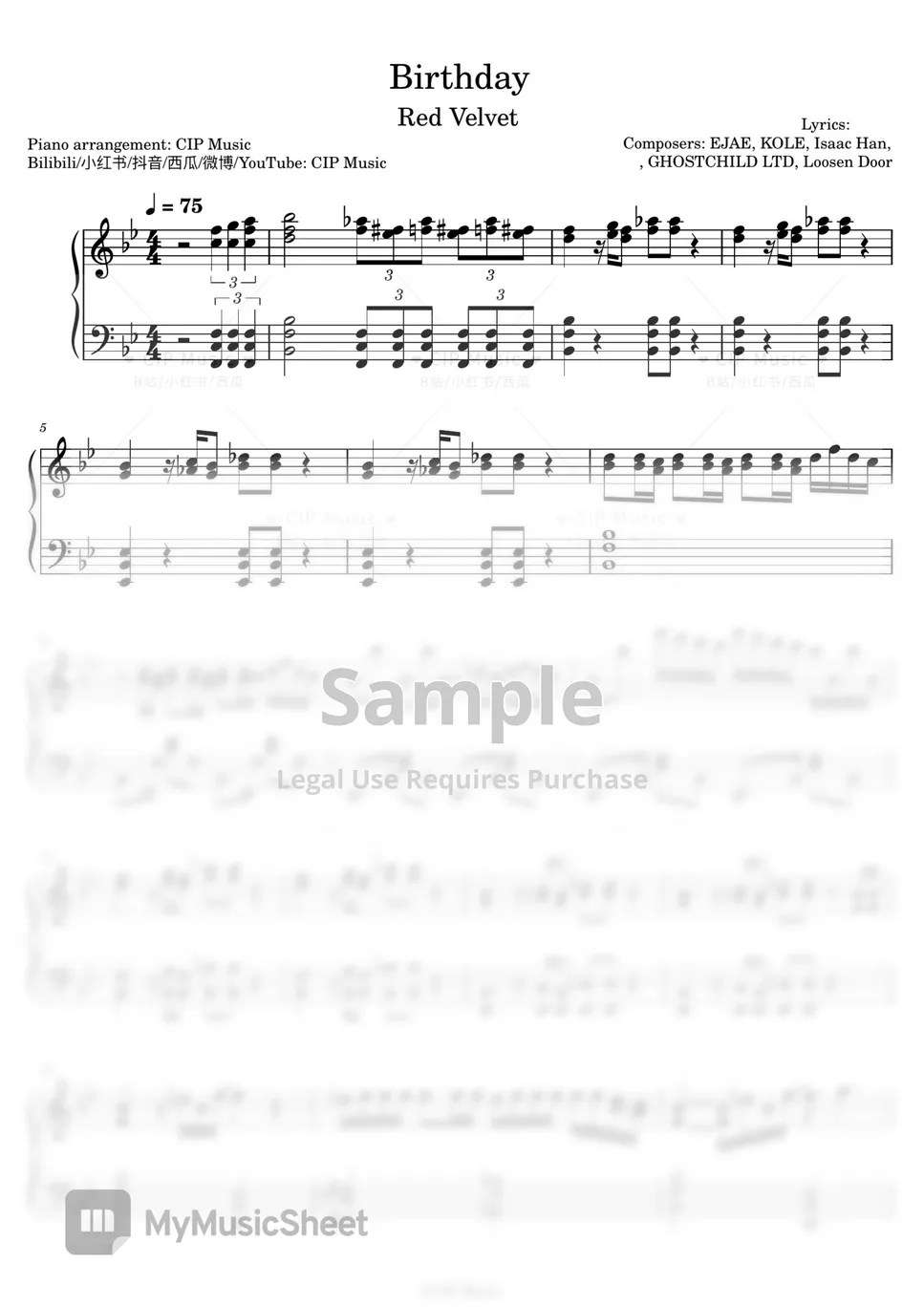 Red Velvet Birthday (2 versions) Sheets by CIP Music