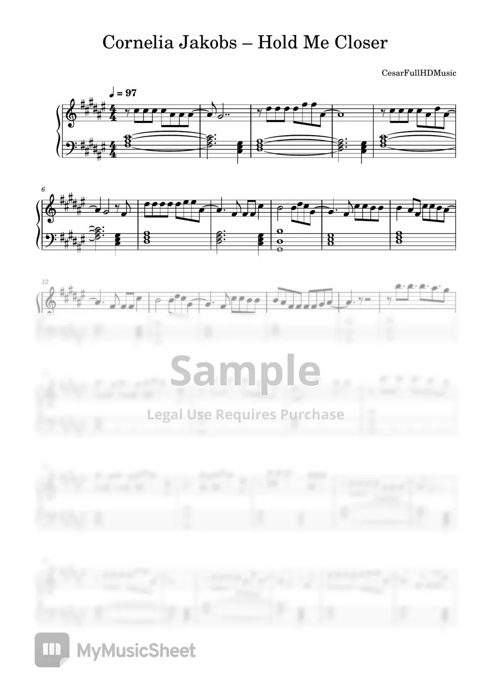 Cornelia Jakobs Hold Me Closer Sweden 🇸🇪 Eurovision 2022 Sheets