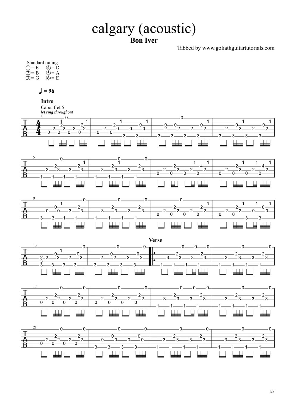 Bon Iver Calgary Sheets by Goliath Guitar Tutorials