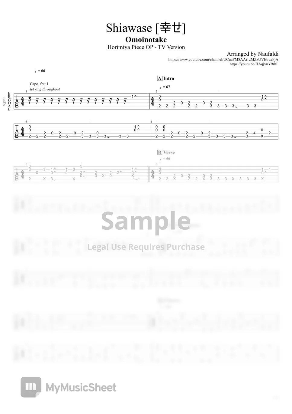 Omoinotake Shiawase (Fingerstyle Guitar) Sheets by Naufaldi