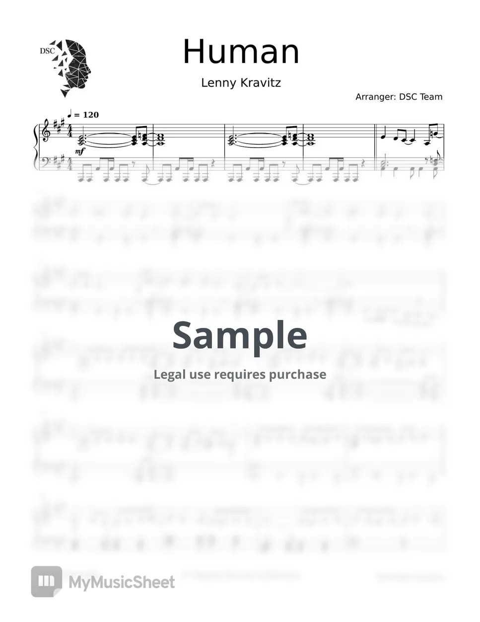 Lenny Kravitz Human Sheets by Digital Scores Collection