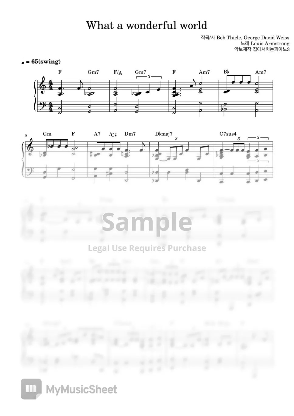 Louis Armstrong What a wonderful world Sheets by House.Play.Piano3